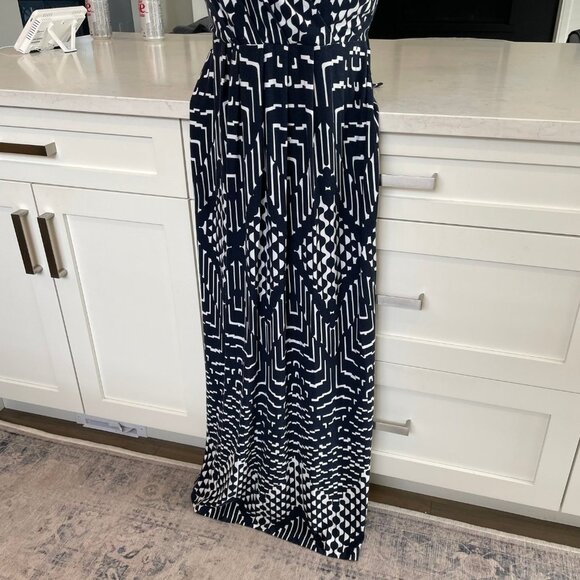 Mario Serrani Italy Slvless V Nk Faux Wrap Geo Print Maxi Dress Navy Sz M - Picture 5 of 10
